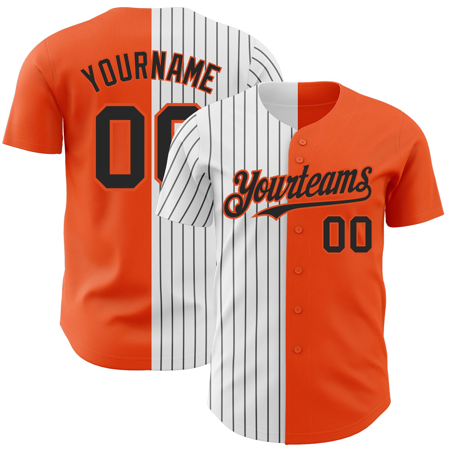 Custom Orange White-Black Pinstripe Authentic Split Fashion Baseball ...
