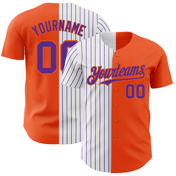 Custom Orange White-Purple Pinstripe Authentic Split Fashion Baseball Jersey