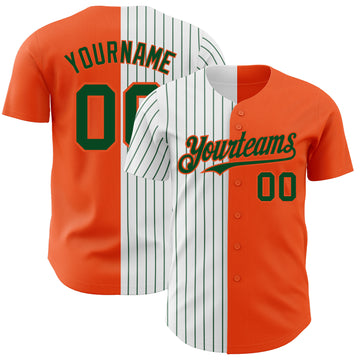 Custom Orange White-Green Pinstripe Authentic Split Fashion Baseball Jersey