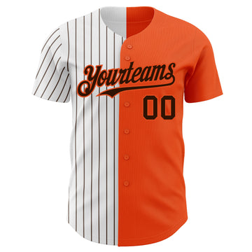 Custom Orange White-Brown Pinstripe Authentic Split Fashion Baseball Jersey