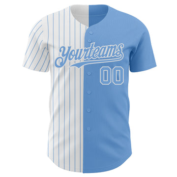 Custom Light Blue White-Light Blue Pinstripe Authentic Split Fashion Baseball Jersey