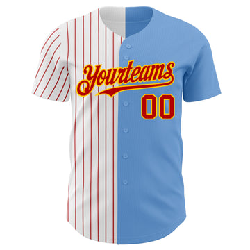Custom Light Blue Yellow-Red Pinstripe Authentic Split Fashion Baseball Jersey