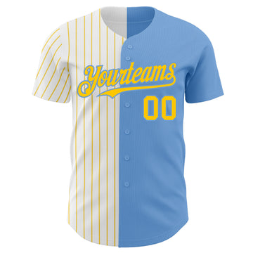 Custom Light Blue White-Yellow Pinstripe Authentic Split Fashion Baseball Jersey