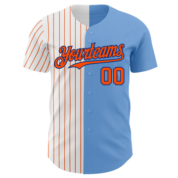Custom Light Blue Royal-Orange Pinstripe Authentic Split Fashion Baseball Jersey