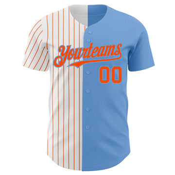 Custom Light Blue White-Orange Pinstripe Authentic Split Fashion Baseball Jersey