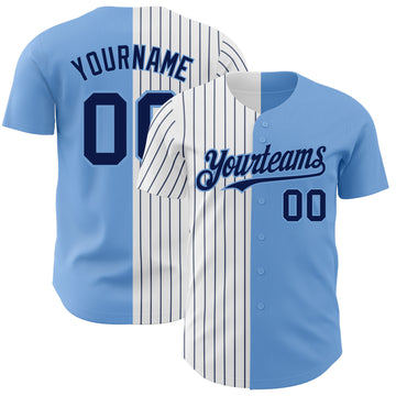 Custom Light Blue White-Navy Pinstripe Authentic Split Fashion Baseball Jersey