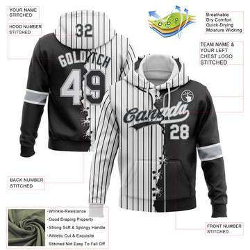 Custom Black White-Gray Pinstripe Split Ripped Pattern Baseball Pullover Sweatshirt Hoodie