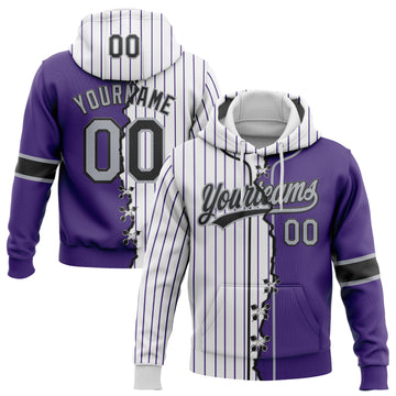 Custom Purple Gray Black-White Pinstripe Split Ripped Pattern Baseball Pullover Sweatshirt Hoodie