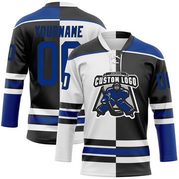 Custom Black Royal-White Split Fashion Hockey Lace Neck Jersey