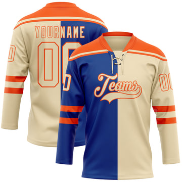 Custom Cream Royal-Orange Split Fashion Hockey Lace Neck Jersey