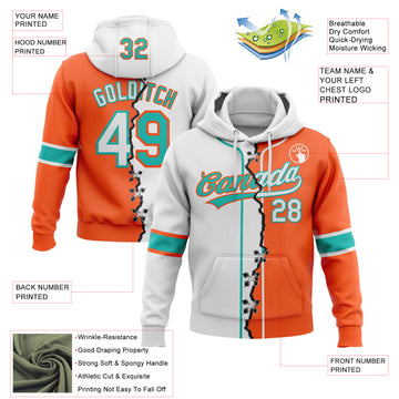 Custom Orange White-Aqua Split Ripped Pattern Baseball Pullover Sweatshirt Hoodie