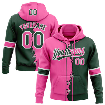 Custom Green Pink-White Split Ripped Pattern Baseball Pullover Sweatshirt Hoodie