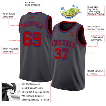 Custom Steel Gray Red-Royal Authentic Basketball Jerse