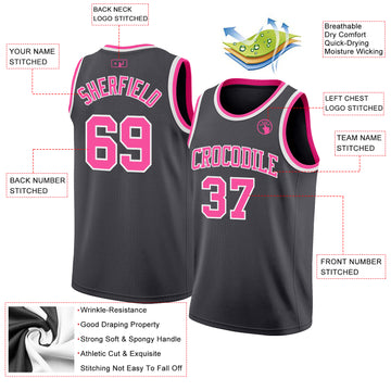 Custom Steel Gray Pink-White Authentic Basketball Jerse