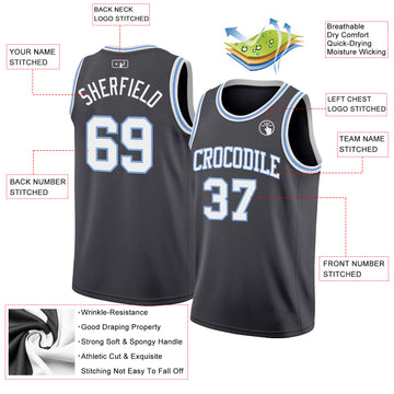 Custom Steel Gray White-Light Blue Authentic Basketball Jerse