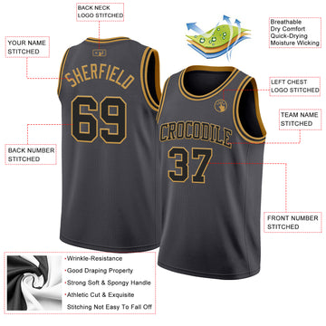 Custom Steel Gray Black-Old Gold Authentic Basketball Jerse
