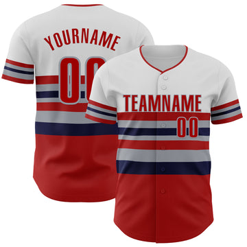 Custom White Red Navy-Gray Block Stripes Lines Los Angeles Style Authentic Baseball Jersey