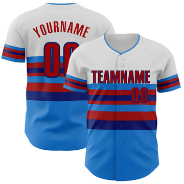Custom White Red Electric Blue-Royal Block Stripes Lines Atlanta Style Authentic Baseball Jersey