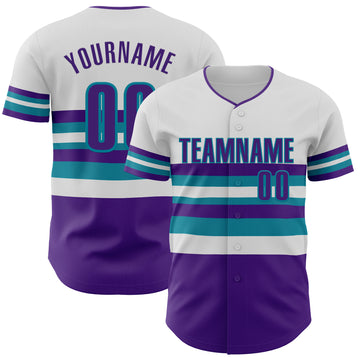 Custom White Purple-Teal Block Stripes Lines Charlotte Style Authentic Baseball Jersey