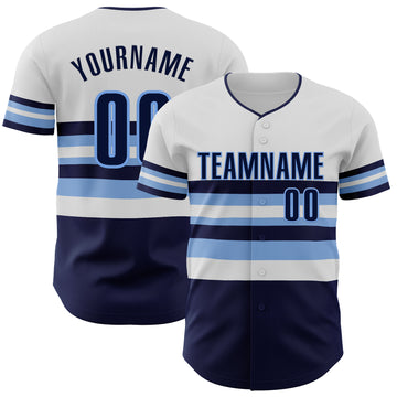 Custom White Navy-Light Blue Block Stripes Lines Tampa Bay Style Authentic Baseball Jersey