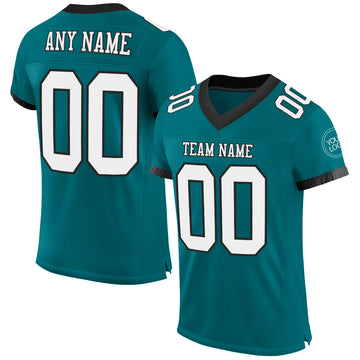 Custom Teal White-Black Mesh Authentic Football Jersey