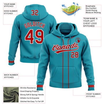 Custom Stitched Teal Red-White Baseball Pullover Sweatshirt Hoodie