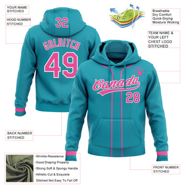 Custom Stitched Teal Pink-White Baseball Pullover Sweatshirt Hoodie