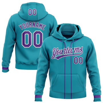 Custom Stitched Teal Purple-White Baseball Pullover Sweatshirt Hoodie