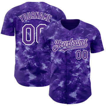 Custom Tie Dye Purple-White 3D Authentic Baseball Jersey