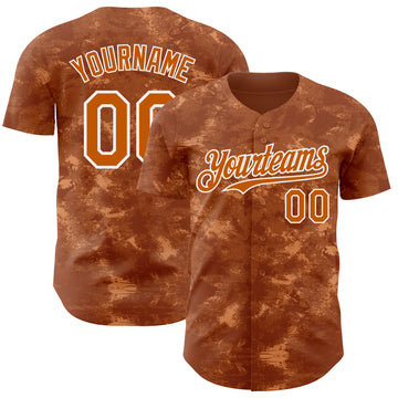Custom Tie Dye Texas Orange-White 3D Authentic Baseball Jersey