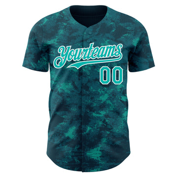 Custom Tie Dye Aqua-White 3D Authentic Baseball Jersey