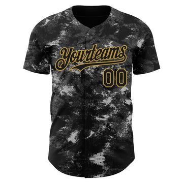 Custom Tie Dye Black-Old Gold 3D Authentic Baseball Jersey