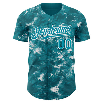Custom Tie Dye Teal-White 3D Authentic Baseball Jersey