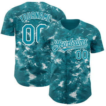 Custom Tie Dye Teal-White 3D Authentic Baseball Jersey