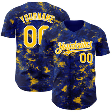 Custom Tie Dye Yellow-White 3D Authentic Baseball Jersey