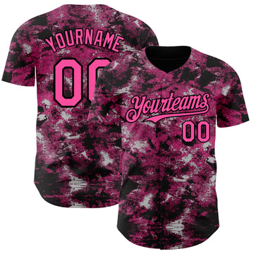 Custom Tie Dye Pink-Black 3D Authentic Baseball Jersey