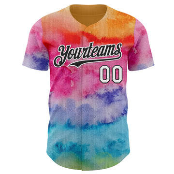 Custom Tie Dye White-Black Shibori Pattern Authentic Baseball Jersey
