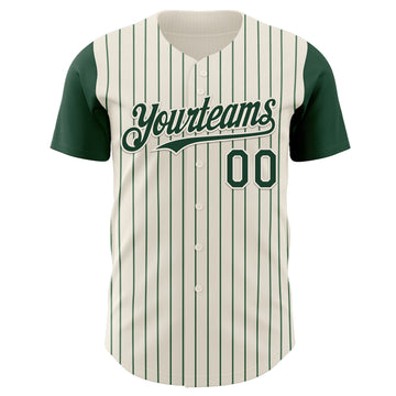 Custom Cream Green Pinstripe Green Authentic Two Tone Baseball Jersey
