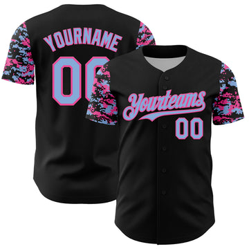 Custom Black Light Blue-Pink Digital Camo Two Tone Authentic Baseball Jersey