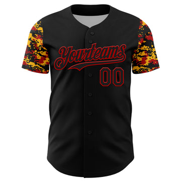 Custom Black Red-Gold Digital Camo Two Tone Authentic Baseball Jersey