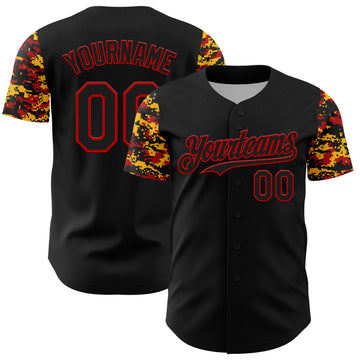 Custom Black Red-Gold Digital Camo Two Tone Authentic Baseball Jersey