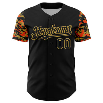 Custom Black Old Gold-Orange Digital Camo Two Tone Authentic Baseball Jersey