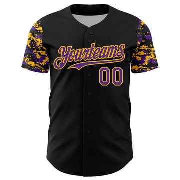 Custom Black Purple-Gold Digital Camo Two Tone Authentic Baseball Jersey