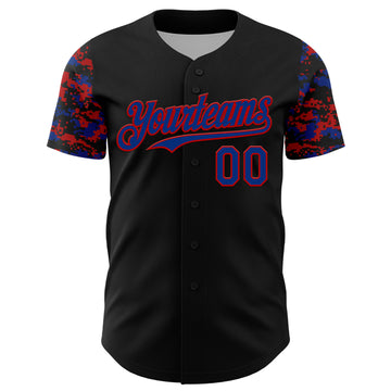 Custom Black Royal-Red Digital Camo Two Tone Authentic Baseball Jersey