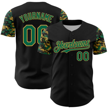 Custom Black Kelly Green-Old Gold Digital Camo Two Tone Authentic Baseball Jersey