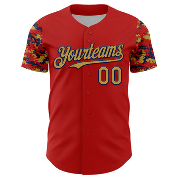 Custom Red Old Gold-Navy Digital Camo Two Tone Authentic Baseball Jersey