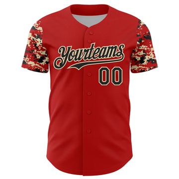 Custom Red Black-Cream Digital Camo Two Tone Authentic Baseball Jersey