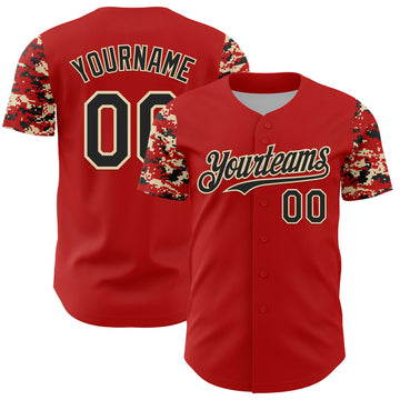 Custom Red Black-Cream Digital Camo Two Tone Authentic Baseball Jersey
