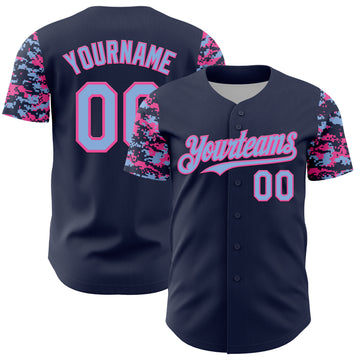 Custom Navy Light Blue-Pink Digital Camo Two Tone Authentic Baseball Jersey