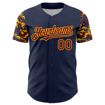 Custom Navy Crimson-Gold Digital Camo Two Tone Authentic Baseball Jersey